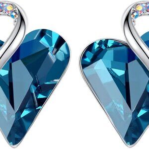 Earrings for Women, Mothers Day Gift for Mom, Heart Birthstone Crystal Stud Earr